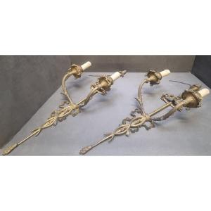Pair Of Bronze Wall Sconces - 2-light - France, Early 1900s