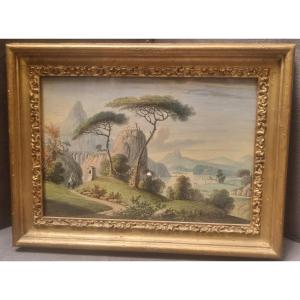 Aquarelle représentant un paysage d'Italie centrale (XIXe siècle)