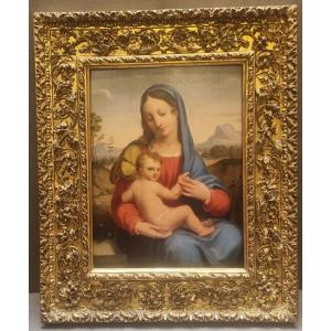 Oil Painting On Panel - Madonna And Child - Tuscany, First Half Of The 19th Century