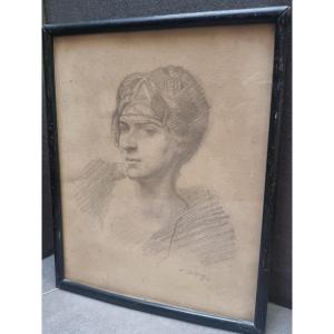 Dessin au crayon - Portrait de femme - Vratislav Hlava (1874-1955)