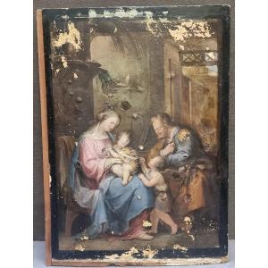 Huile sur papier marouflé sur panneau – La Sainte Famille  Saint Jean – Italie