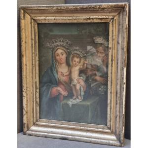 Huile sur toile marouflée sur panneau – Sainte Famille – Atelier romain, début du XIXe siècle