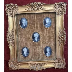 Five Miniature Portraits Of Men—on Metal—from The 19th Century