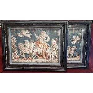 Paire peintures à la détrempe – papier marouflé sur carton – Néoclassique – XVIII siècle