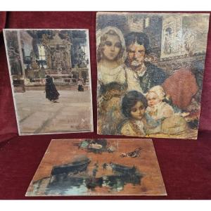 3 peintures à l'huile de Gustavo Bacarisas (1873–1971)