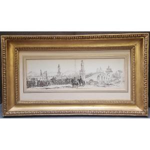 Dessin à l'encre – Arthur John Strutt (1819–1888) – Rome, Ponte Milvio, 1848