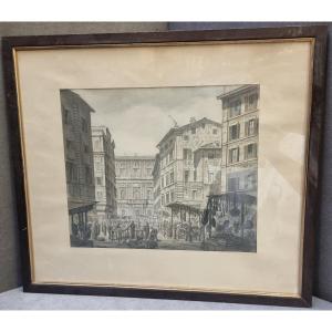 Watercolor Of Rome, Piazza Della Cancelleria - 1930s