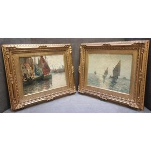 PAIRE DE TABLEAUX - HUILE SUR CONTREPLAQUÉ - MARINES - FAUSTO PRATELLA (NAPLES 1888-1964)