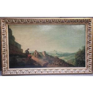 Huile sur toile – Paysage du Latium – Début du XIXe siècle, avec cadre d'époque