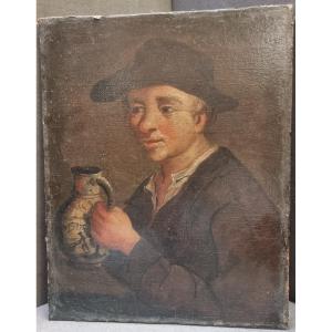Peinture à l'huile sur toile homme avec une cruche – Milieu du XVIIIe siècle - École lombarde