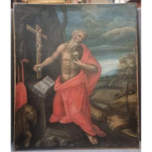 Peinture à l'huile sur toile – Saint Jérôme – Italie centrale, XVIIe siècle