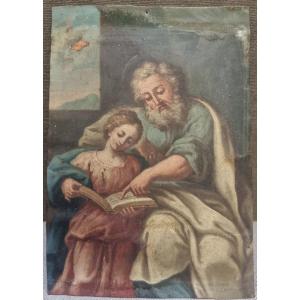Oil Painting On Copper Depicting Saint Joseph With Jesus - Central Italy - Early 18th Century