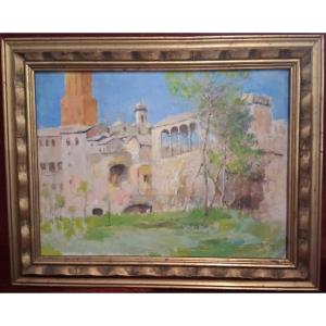 Oil On Canvas: View Of Rome—tower Of The Militia - Giuseppe Pastina (andria 1863–1942)