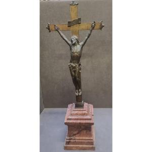 Bronze Crucifix On A Marble Base - Rome, Early 19th Century