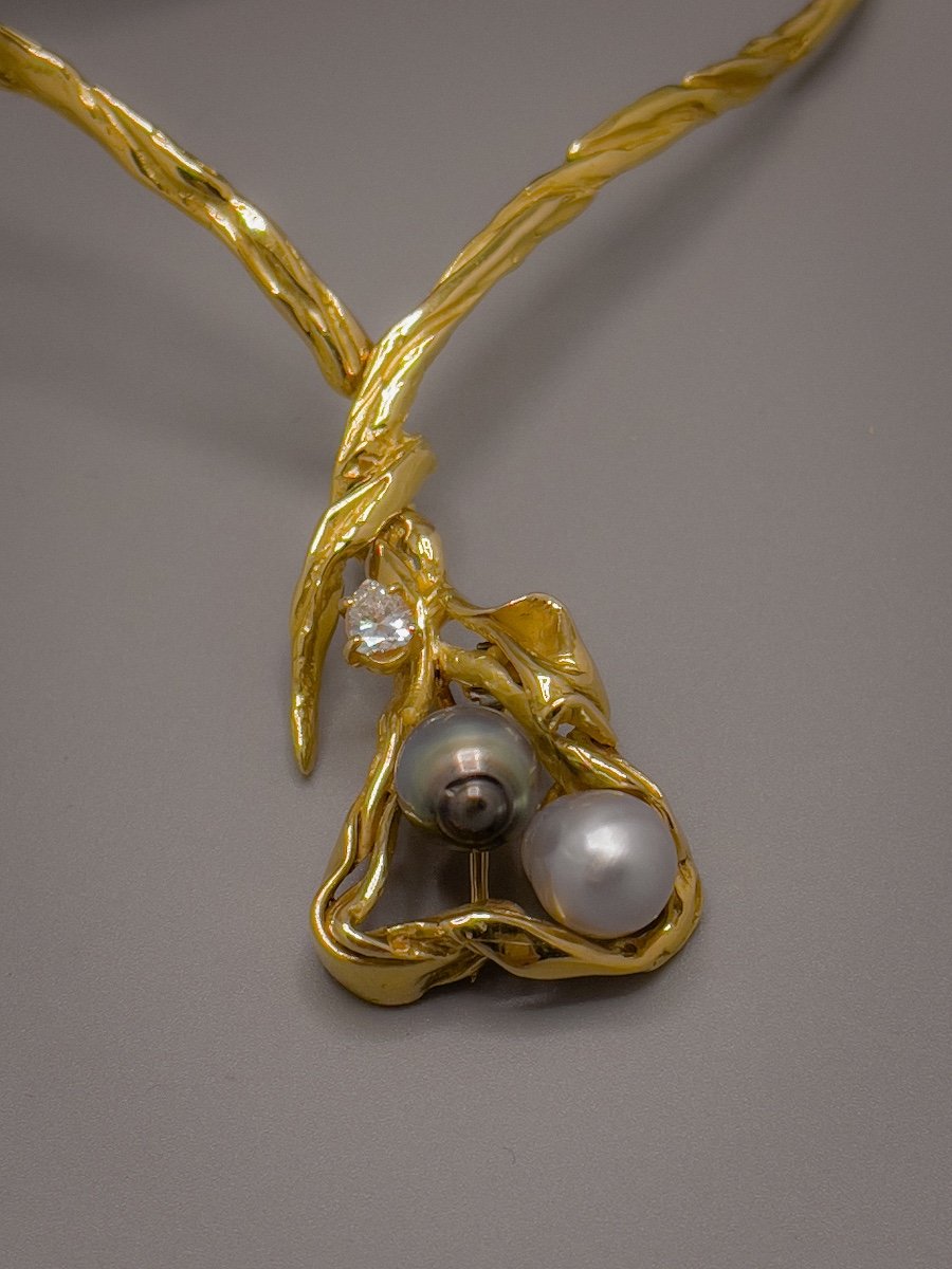 Necklace / Brooch / In 18 K Gold Diamond, Baroque Pearls-photo-2