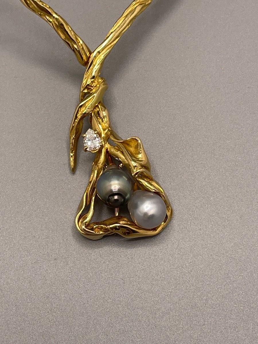 Necklace / Brooch / In 18 K Gold Diamond, Baroque Pearls-photo-4