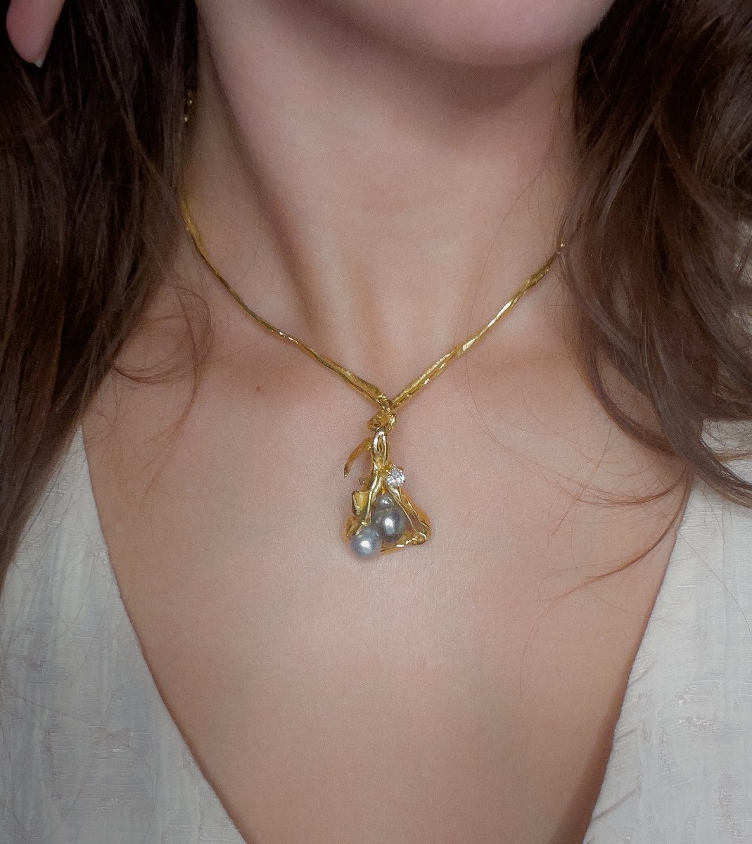 Necklace / Brooch / In 18 K Gold Diamond, Baroque Pearls-photo-1