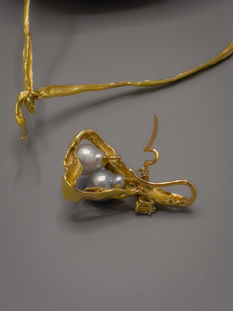 Necklace / Brooch / In 18 K Gold Diamond, Baroque Pearls-photo-4