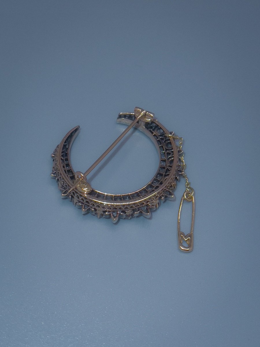 19th Century Honeymoon Jewelry, Gold And Silver Brooch Set With Diamonds-photo-2