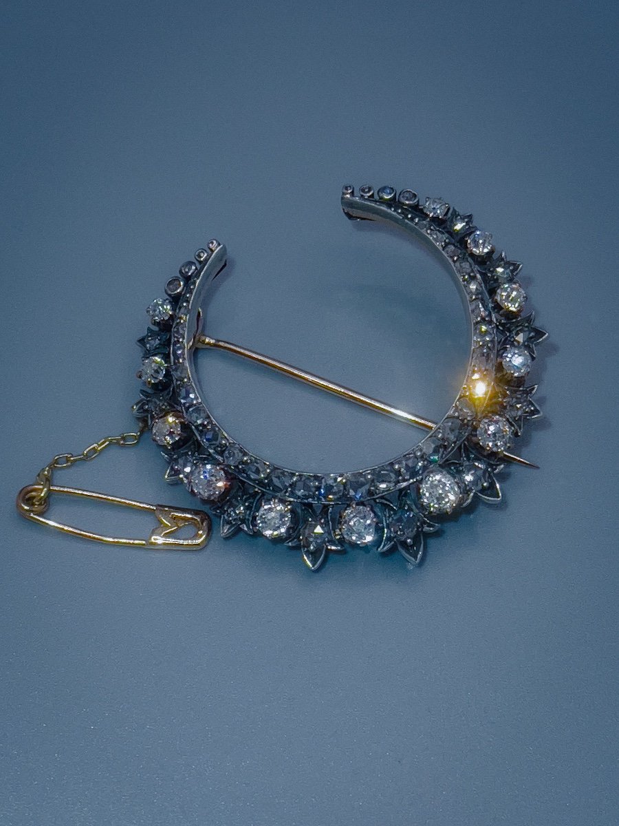 19th Century Honeymoon Jewelry, Gold And Silver Brooch Set With Diamonds-photo-1