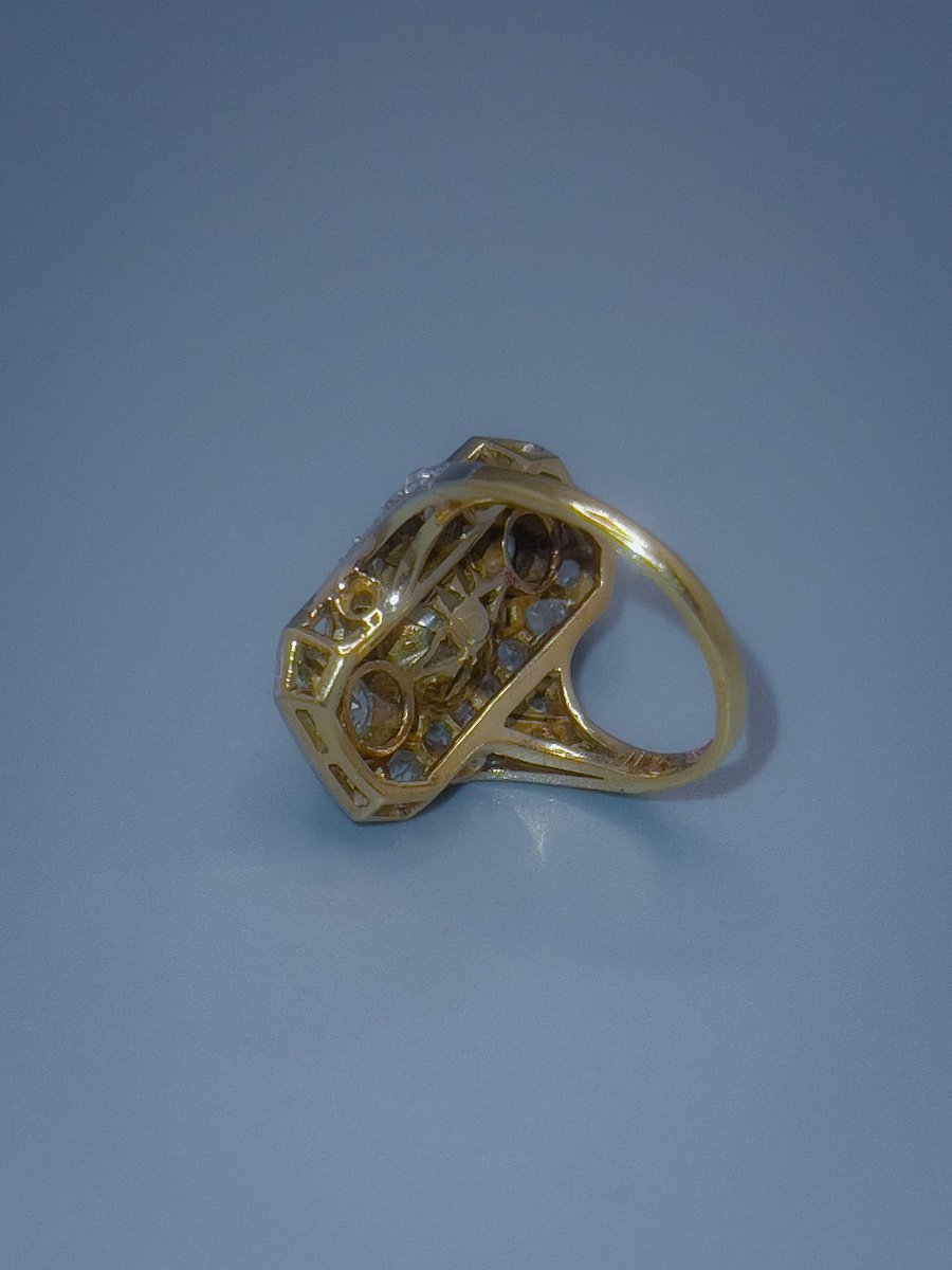Art Deco Ring, In Platinum Gold, Pearl And Set With Diamonds-photo-4