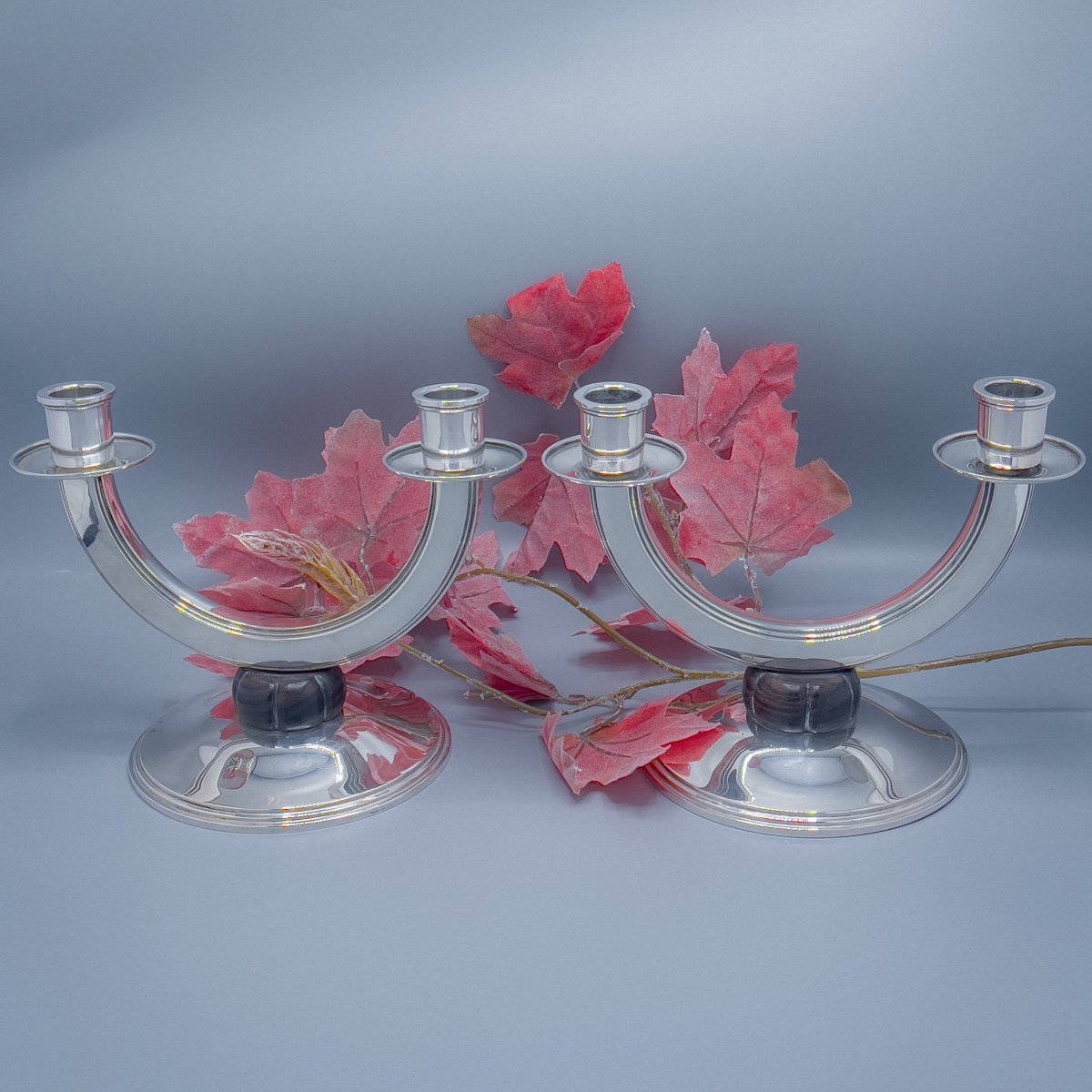 Art Deco Pair Of Candelabra In 800/1000 Sterling Silver