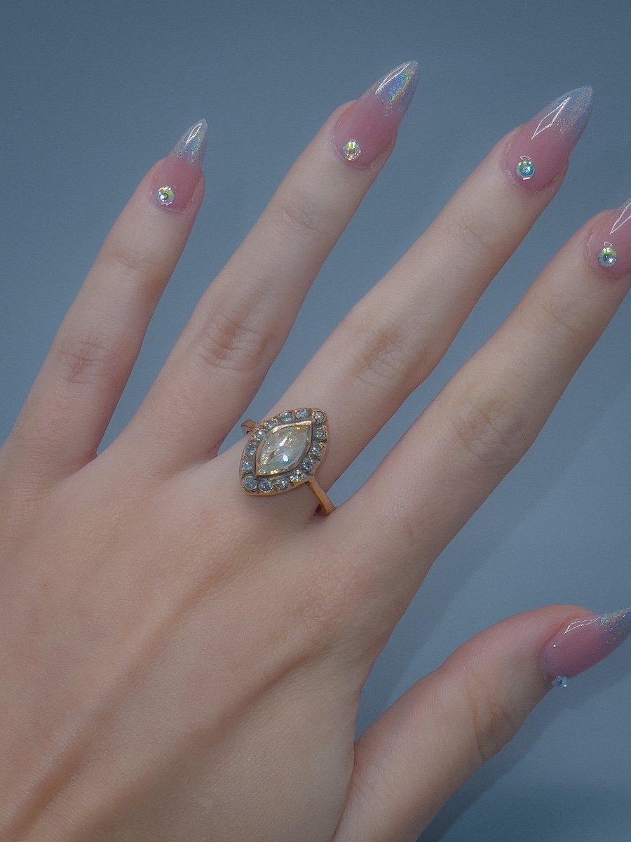 Bague En Or 18 K Sertie En Son Centre D’un Diamant Taille Rose-photo-2