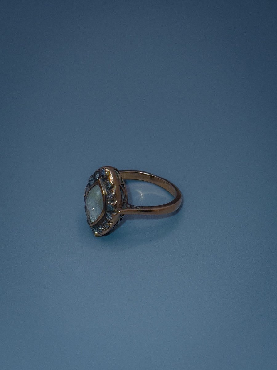 Bague En Or 18 K Sertie En Son Centre D’un Diamant Taille Rose-photo-3