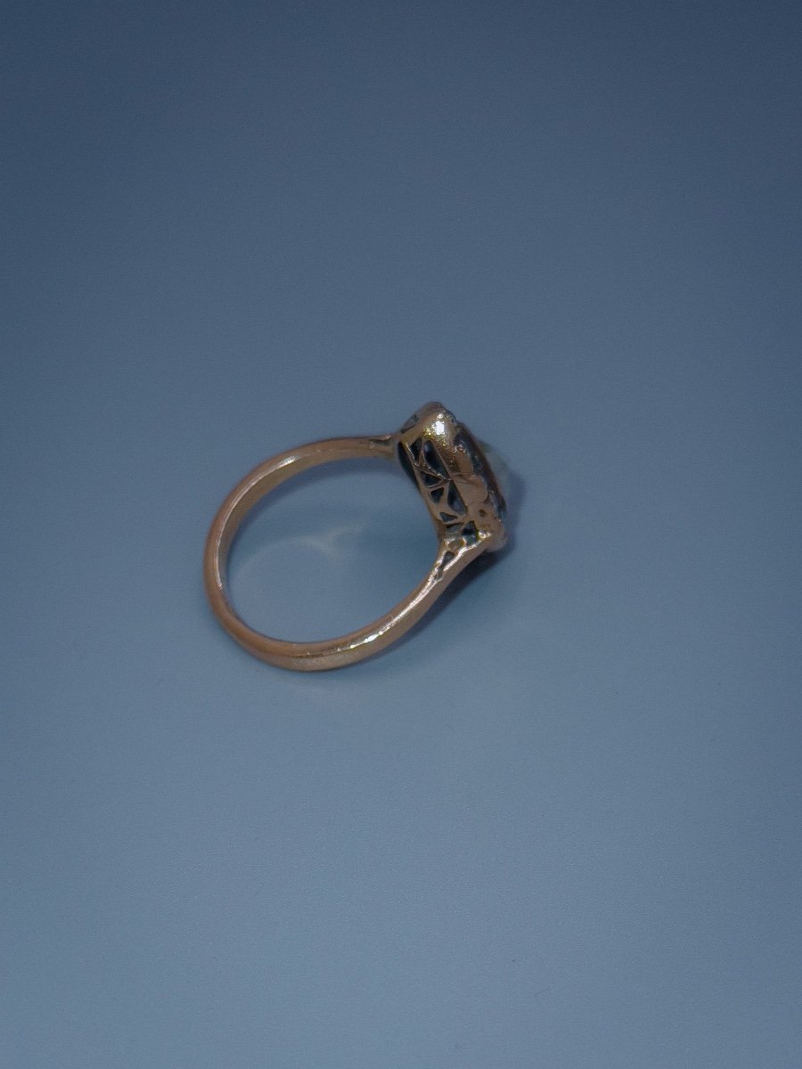 Bague En Or 18 K Sertie En Son Centre D’un Diamant Taille Rose-photo-1
