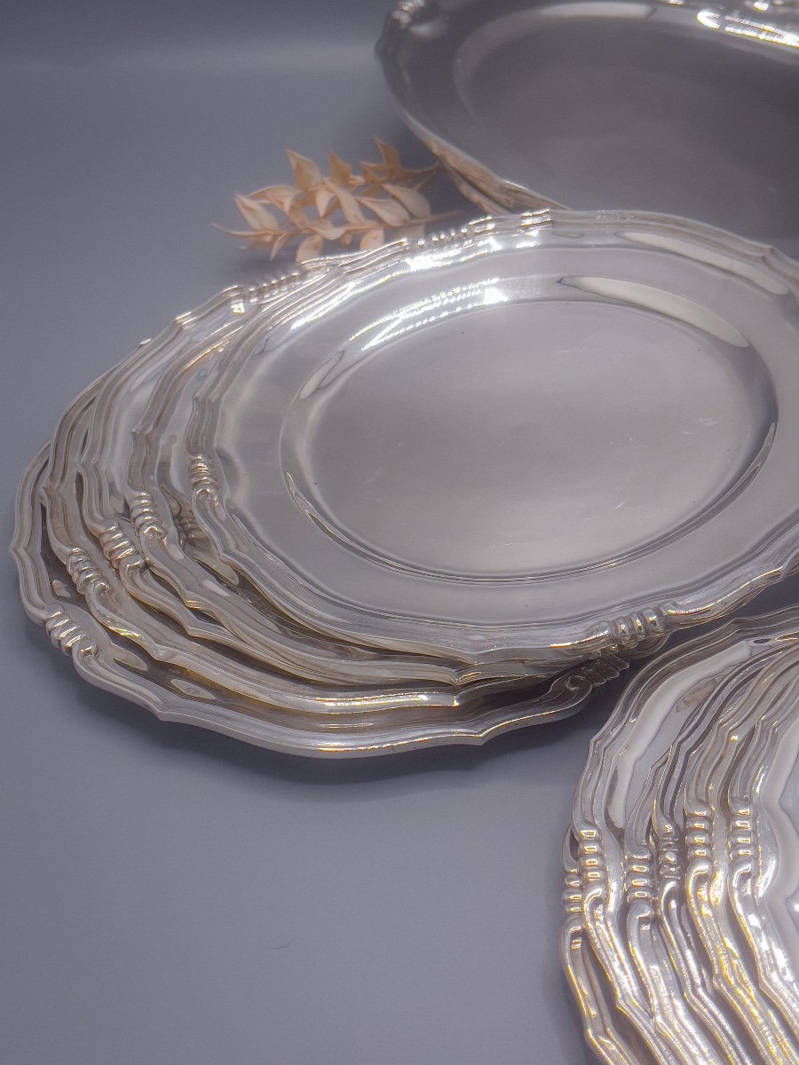 6 Dinner Plates In Sterling Silver 916/1000-photo-4