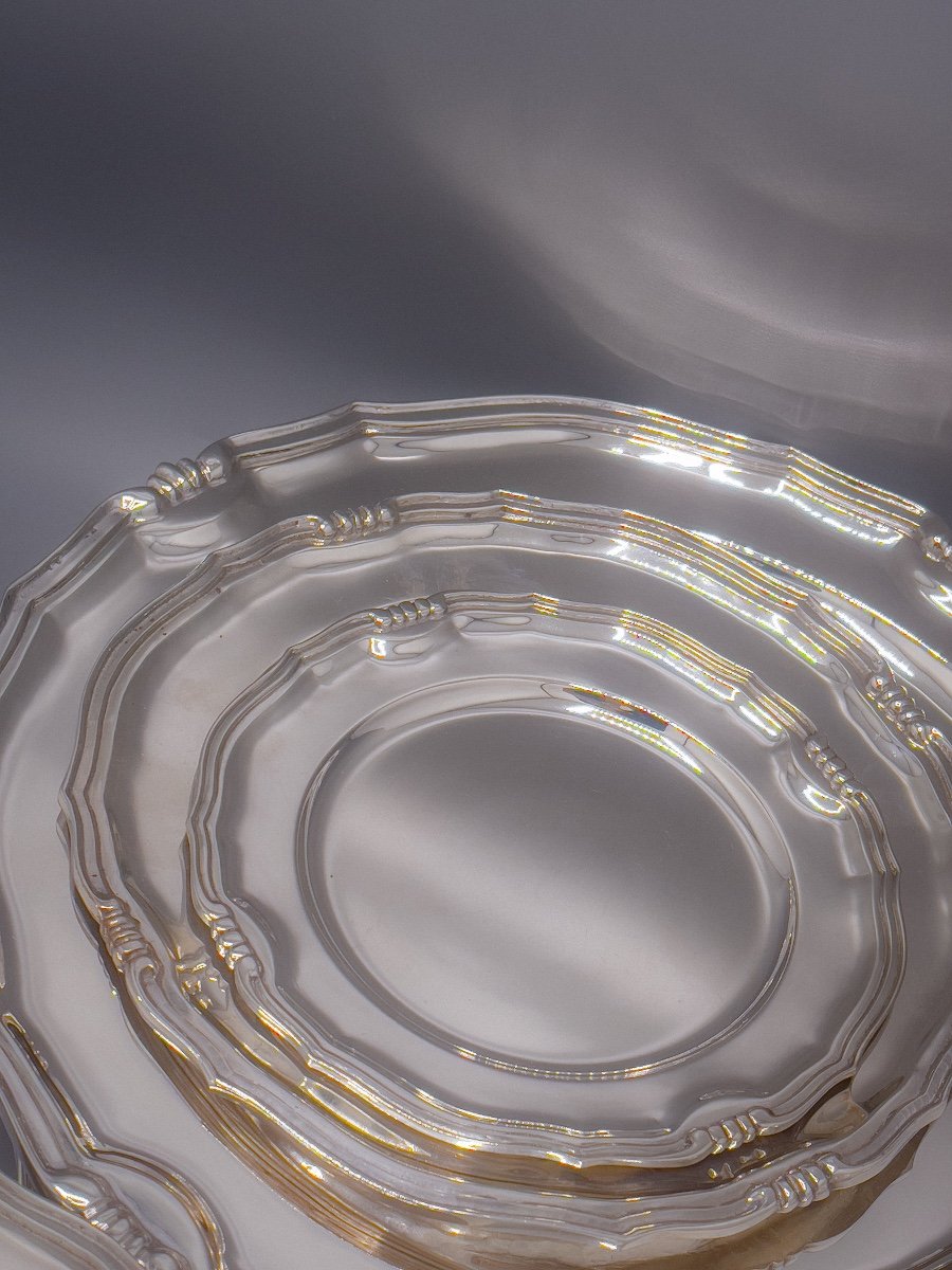 6 Dinner Plates In Sterling Silver 916/1000-photo-7