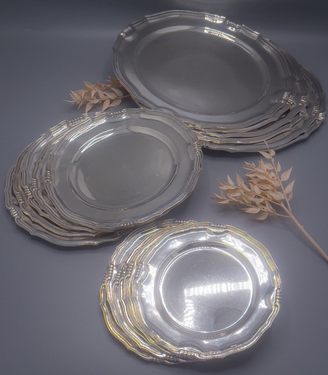 6 Dinner Plates In Sterling Silver 916/1000