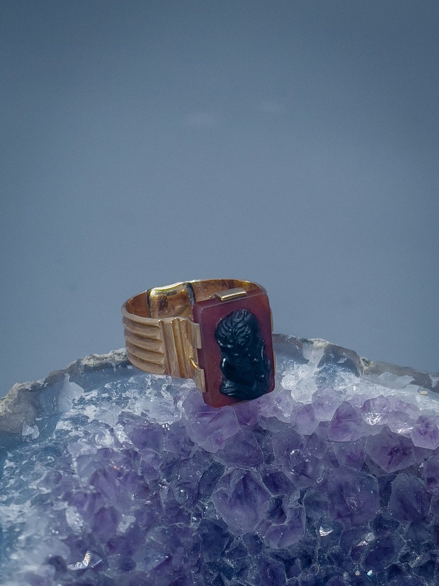 18 K Gold Ring Set With An Agate Cameo In The Profile Of Henri Iv-photo-2