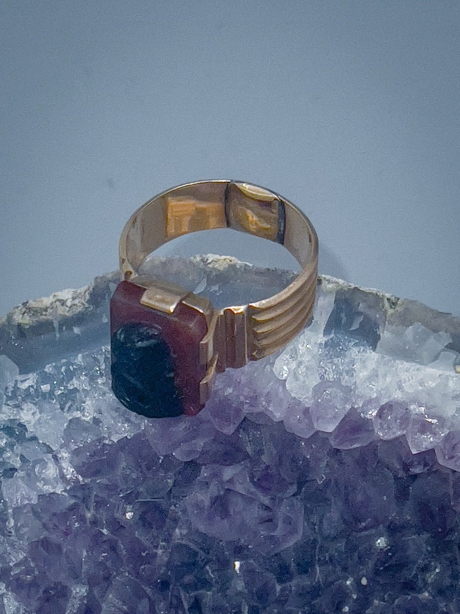 Bague Or 18 K Sertie D’une D’un Camée Agate Au Profil D’henri Iv-photo-3