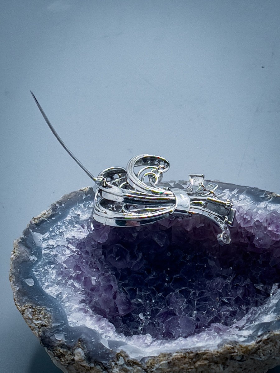 élégante Broche  Des Années 1910, Platine Et Diamants -photo-2