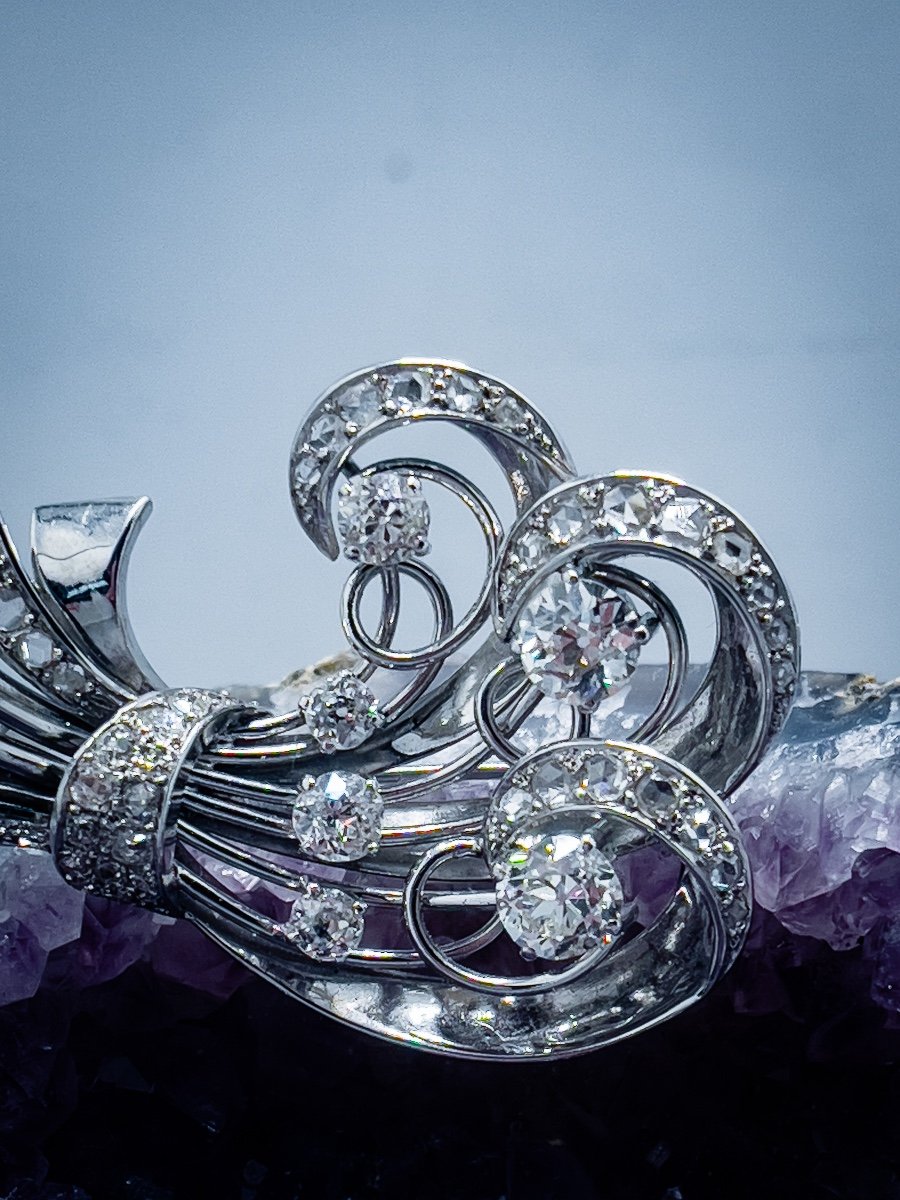 élégante Broche  Des Années 1910, Platine Et Diamants -photo-4