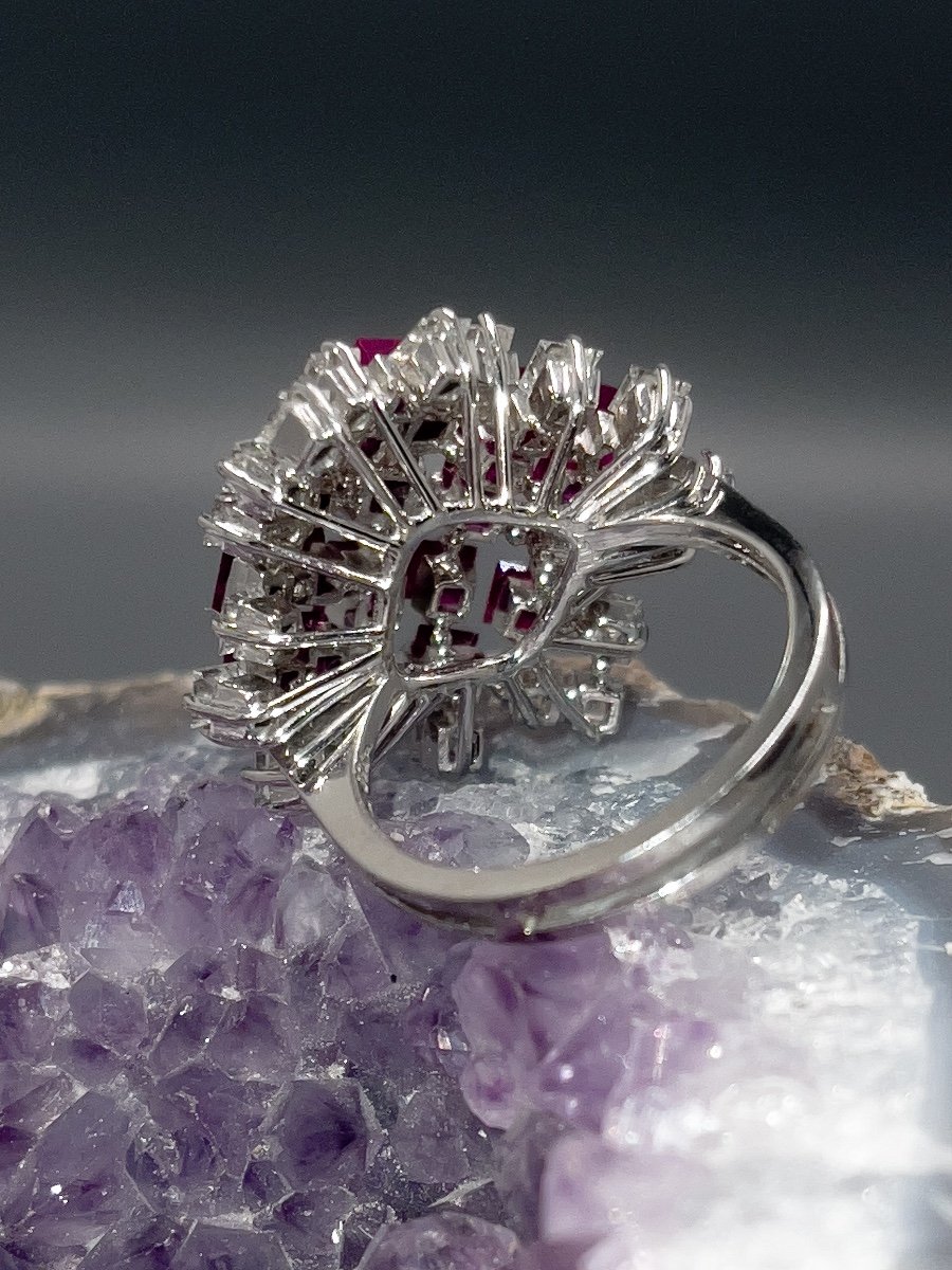 Vintage Ring In 18 K White Gold, Rubies And Diamonds-photo-3