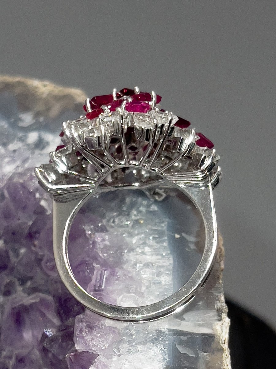 Vintage Ring In 18 K White Gold, Rubies And Diamonds-photo-1
