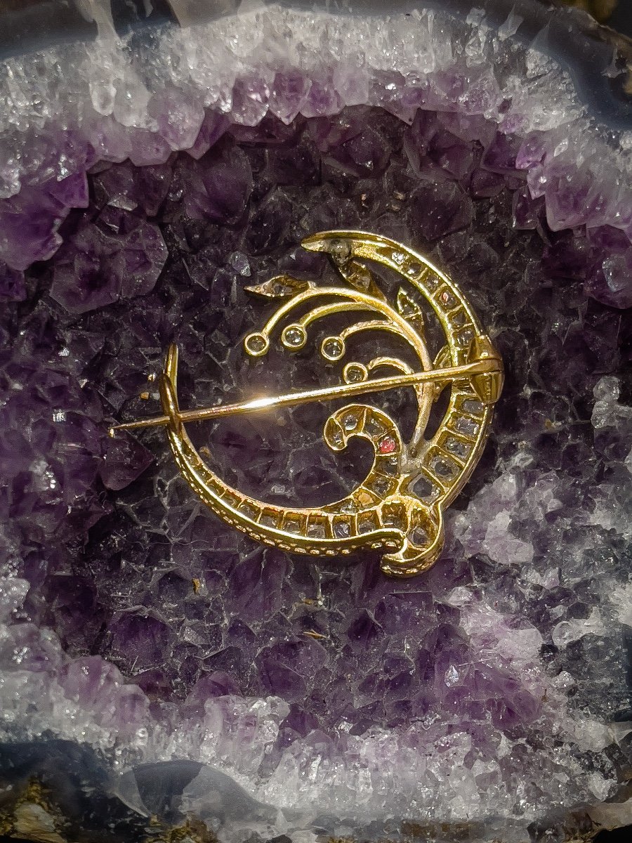 19th Brooch In Gold Silver And Set With Diamonds-photo-4