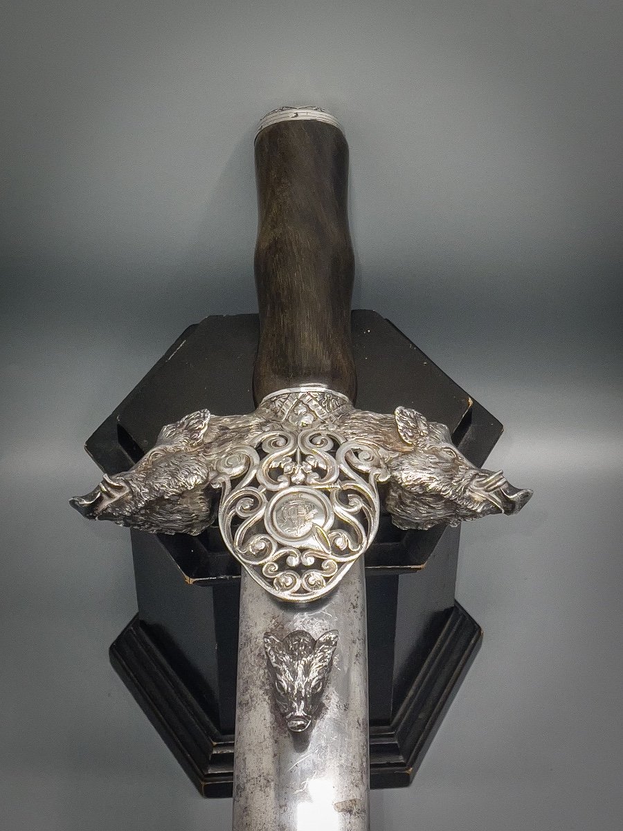 Dague De Chasse, Monture En Argent Massif-photo-3