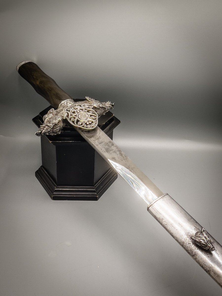 Dague De Chasse, Monture En Argent Massif-photo-3