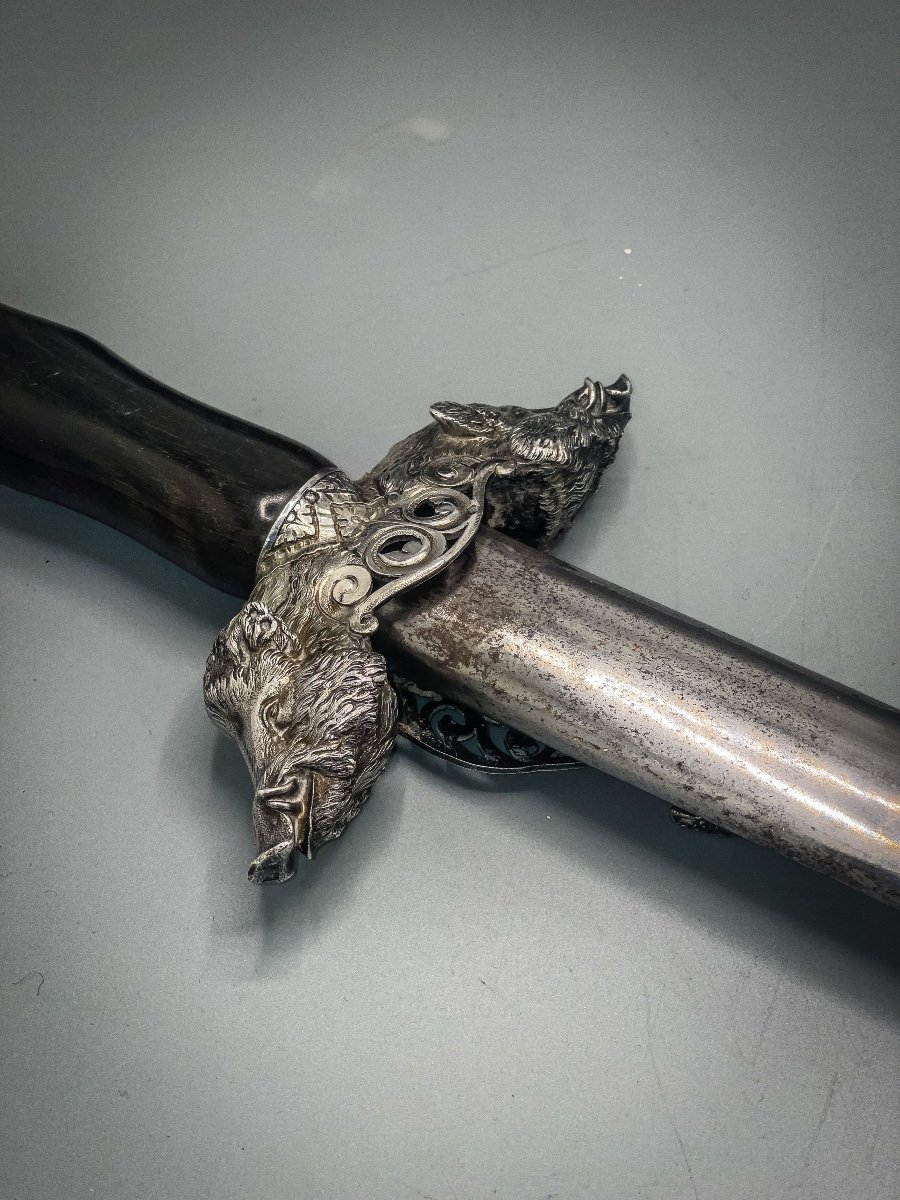 Dague De Chasse, Monture En Argent Massif-photo-7