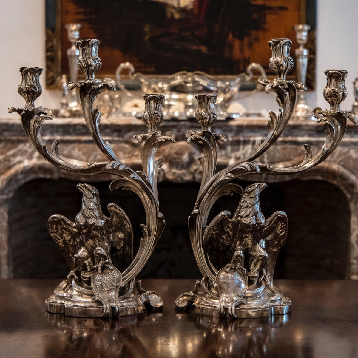 Paire De Candélabres Du Service De Mariage De La Princesse Maria Letizia Bonaparte-photo-4