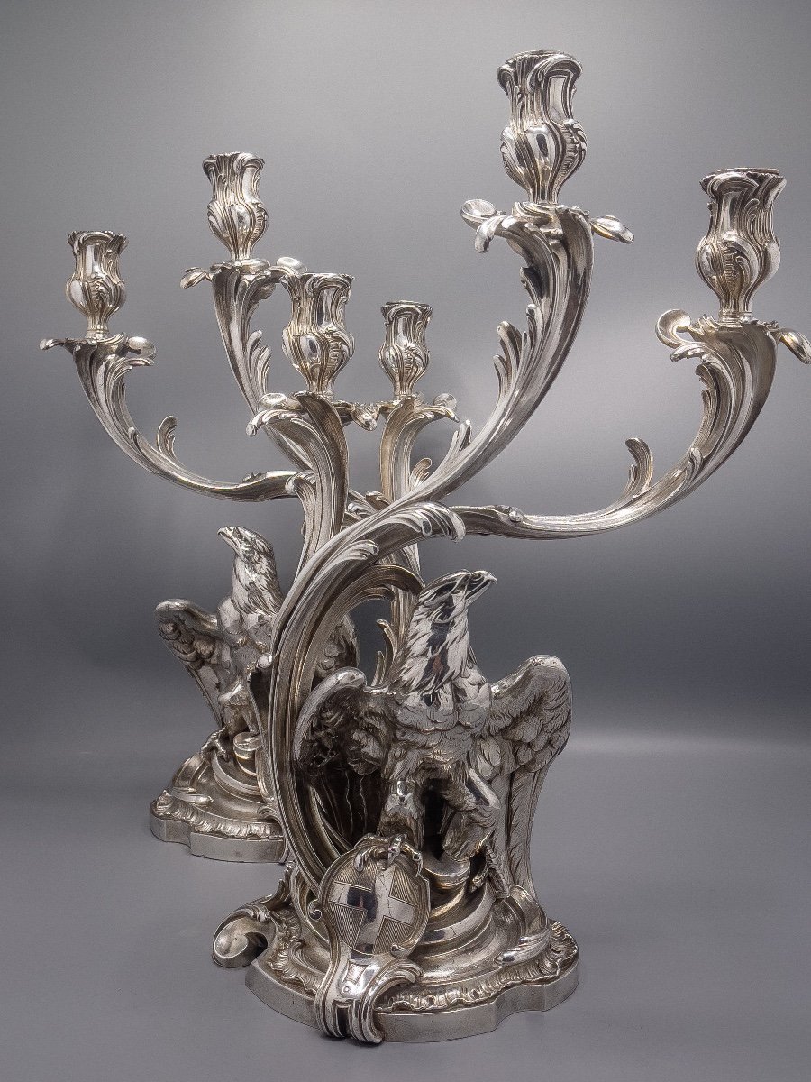 Paire De Candélabres Du Service De Mariage De La Princesse Maria Letizia Bonaparte-photo-6