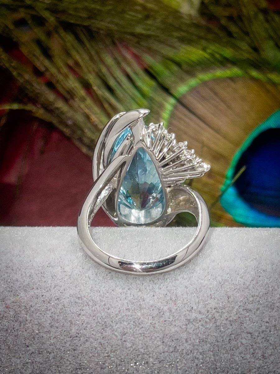 Bague Or Blanc 18 K Sertie D’une Aigue-marine “poire” de 8,5 Carats-photo-3
