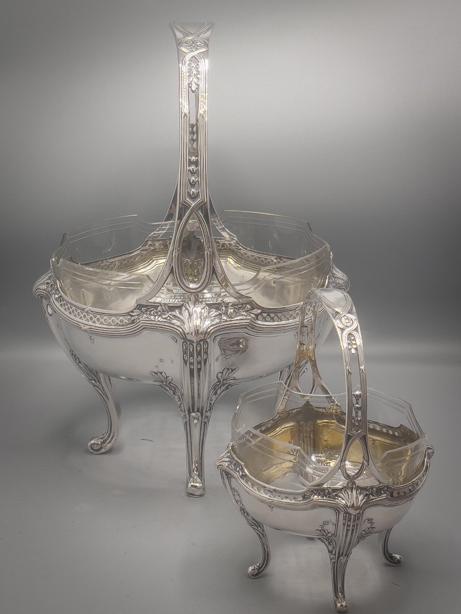 Set Of 2 Crystal And Silver Handled Baskets-photo-3