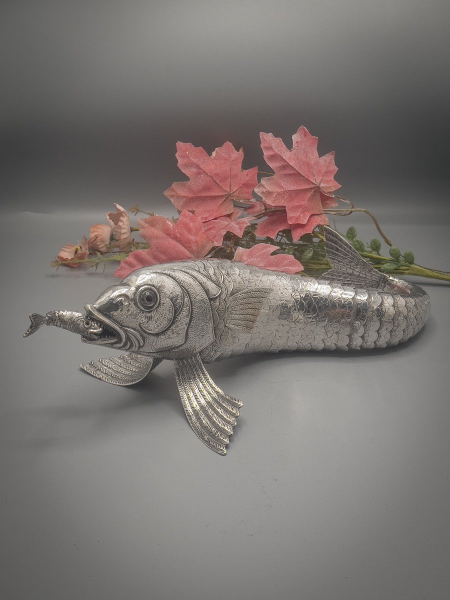 Grand Poisson Articulé En Argent Massif 915/1000-photo-7
