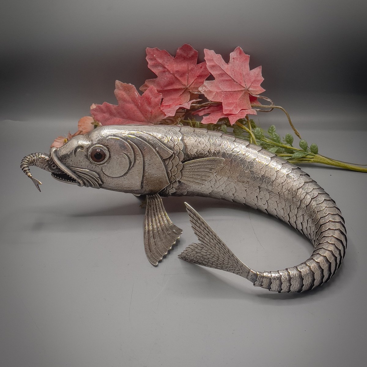 Very Large Articulated Fish In Sterling Silver 915/1000