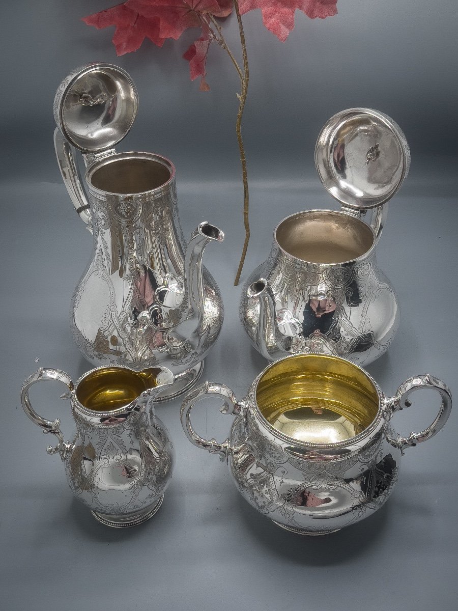 Superb Tea And Coffee Service In Sterling Silver 925/1000-photo-3