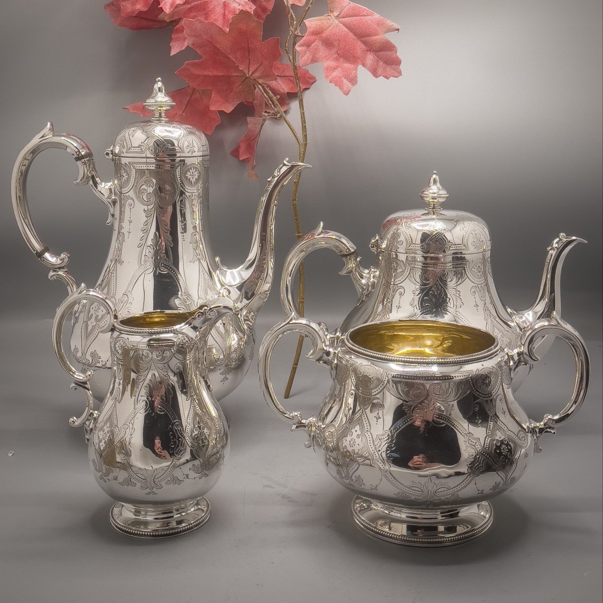 Superb Tea And Coffee Service In Sterling Silver 925/1000